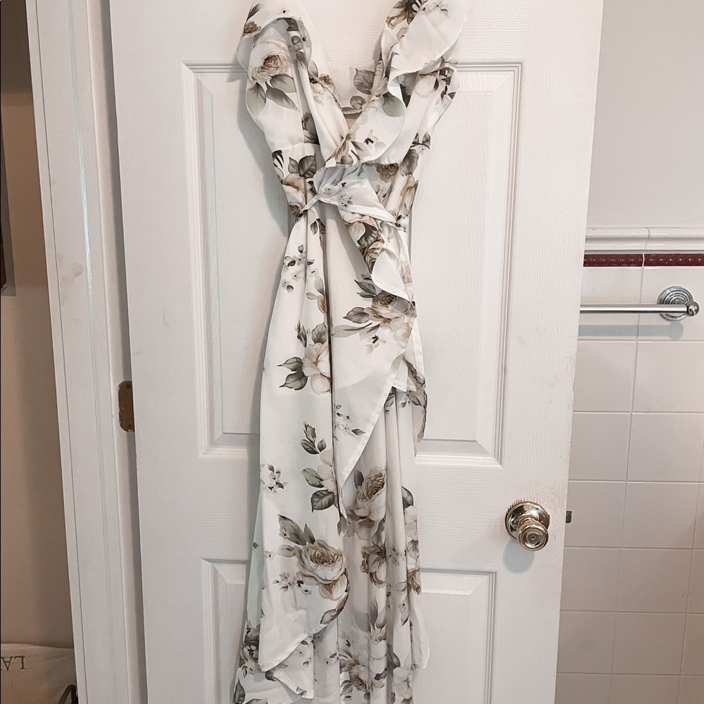 White Floral Wrap Maxi Dress